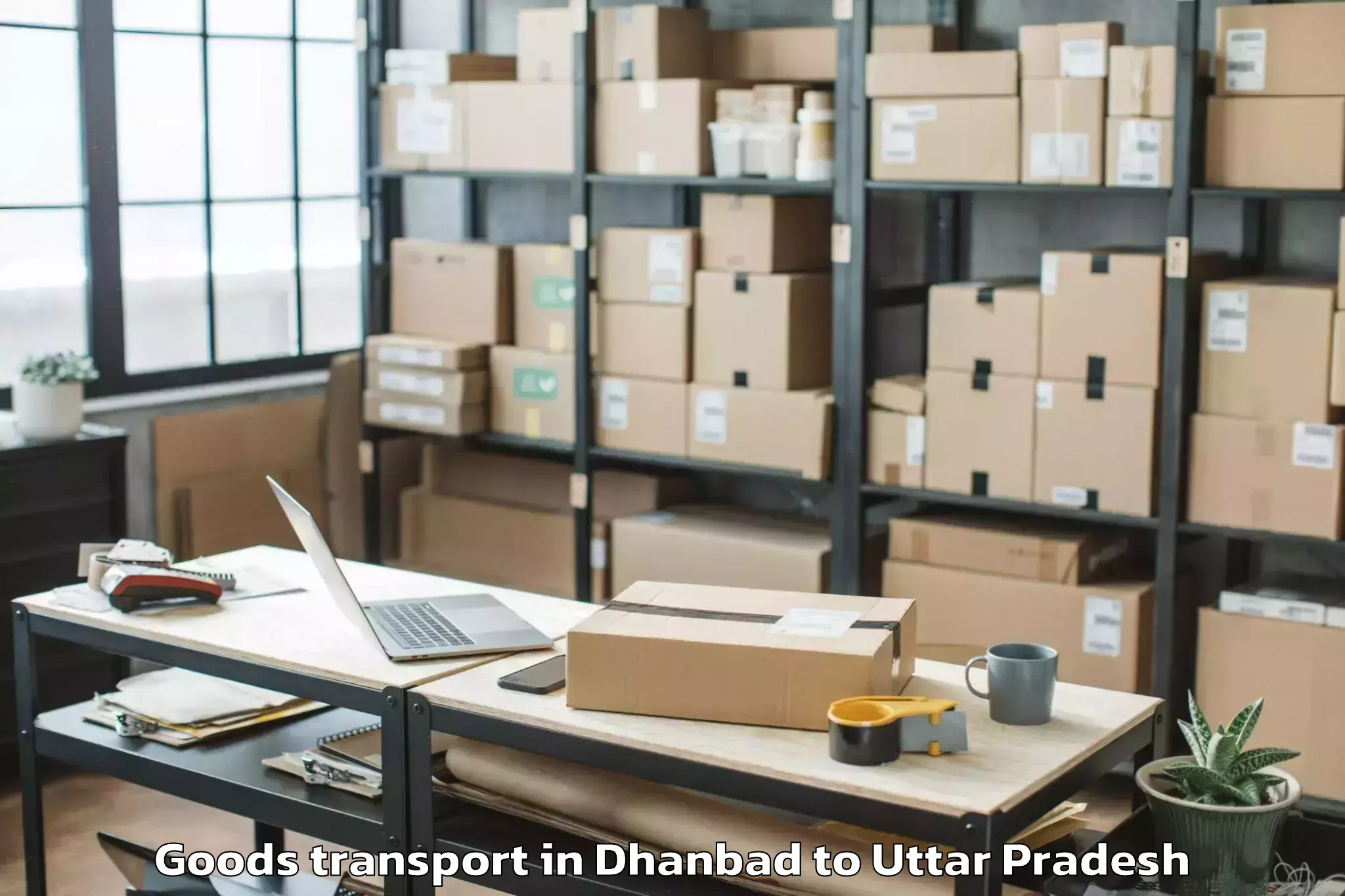 Easy Dhanbad to Allahganj Goods Transport Booking